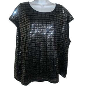 NWT Calvin Klein Black and Silver Sequin cap sleeve tunic SZ 1X